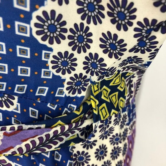 CQ by CQ multicolor geometric patchwork long sleeve ruffle Wrap Maxi dress Lg - Picture 10 of 14